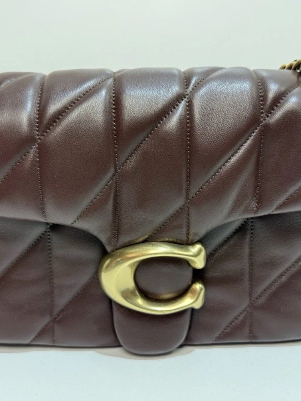 Coach Quilted Shoulder Bag in Chocolate Brown with Gold 'C' Clasp